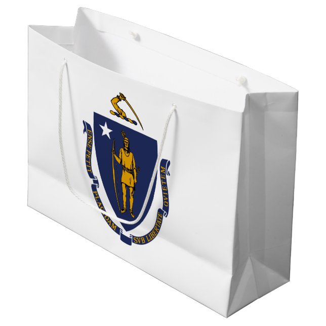 Grand Sac Cadeau Drapeau de l'État du Massachusetts (Devant Angle)