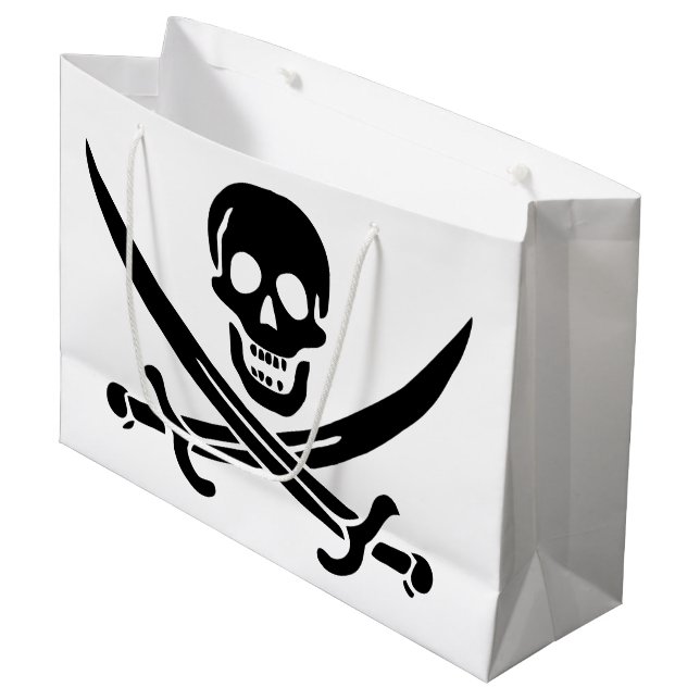 Grand Sac Cadeau Drapeau pirate crâne épées croisées (Devant Angle)