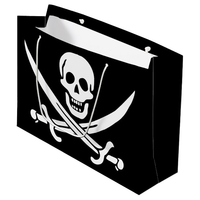 Grand Sac Cadeau Drapeau pirate crâne épées croisées (Devant Angle)