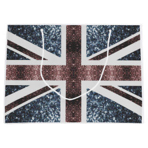 Grand Sac Cadeau Drapeau rustique UK rouge bleu étincelants parties