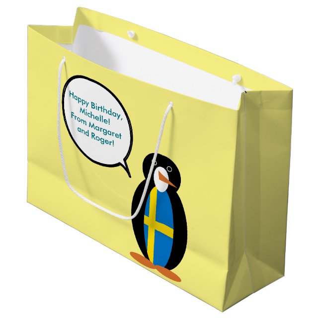 Grand Sac Cadeau Drapeau suédois Parler de Mme Penguin Personnalisé (Devant Angle)