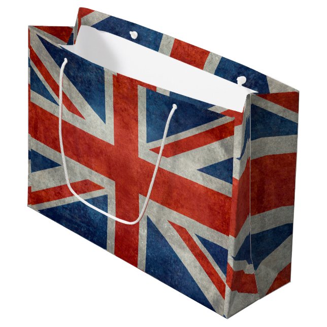 Grand Sac Cadeau Drapeau Union Jack britannique dans style rétro te (Devant Angle)