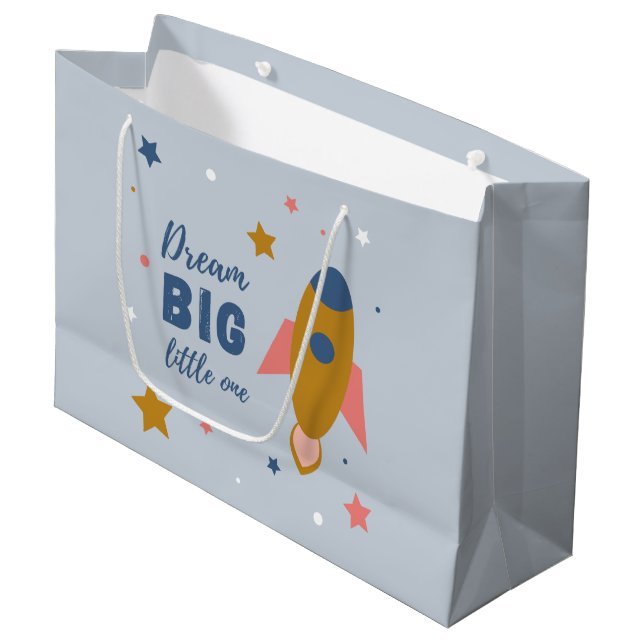 Grand Sac Cadeau Dream Big Little One Cute Cartoon Space Rocket (Devant Angle)