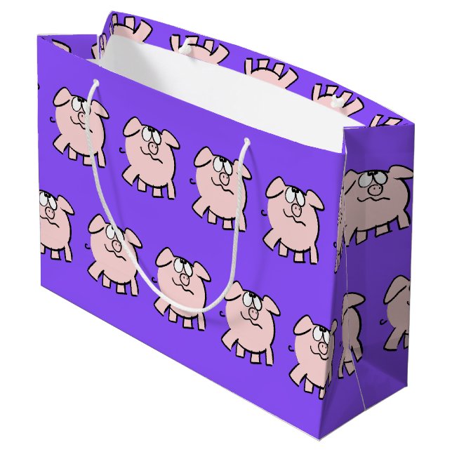 Grand Sac Cadeau Drôle 2 caricature Cochon bébé Choisir Couleur L C (Dos Angle)