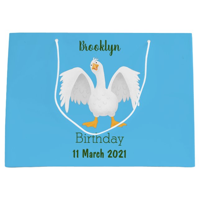 Grand Sac Cadeau Drôle curieuse dessin animé d'oie domestique (Devant)