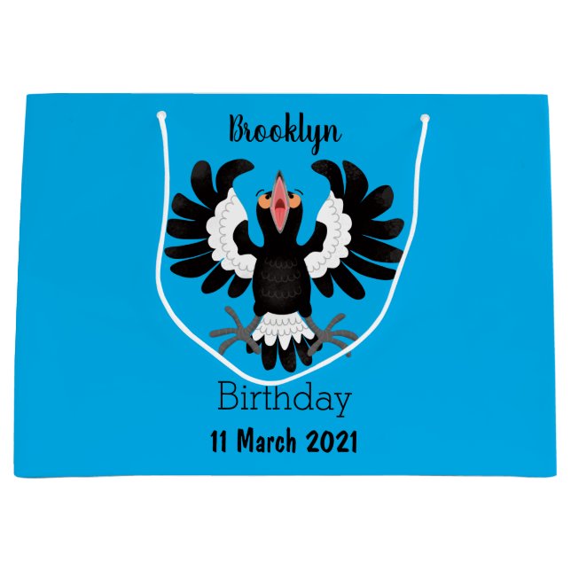 Grand Sac Cadeau Drôle dessin animé de Magpie australienne (Devant)