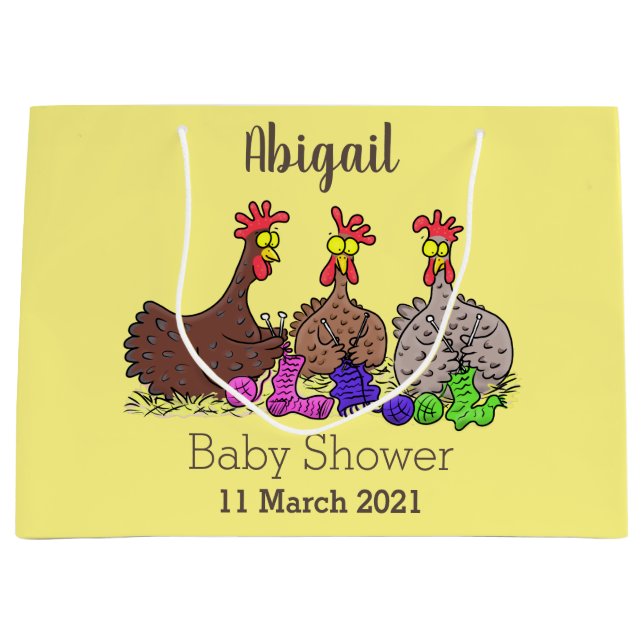 Grand Sac Cadeau Drôle dessin animé de poulets de tricot (Devant)