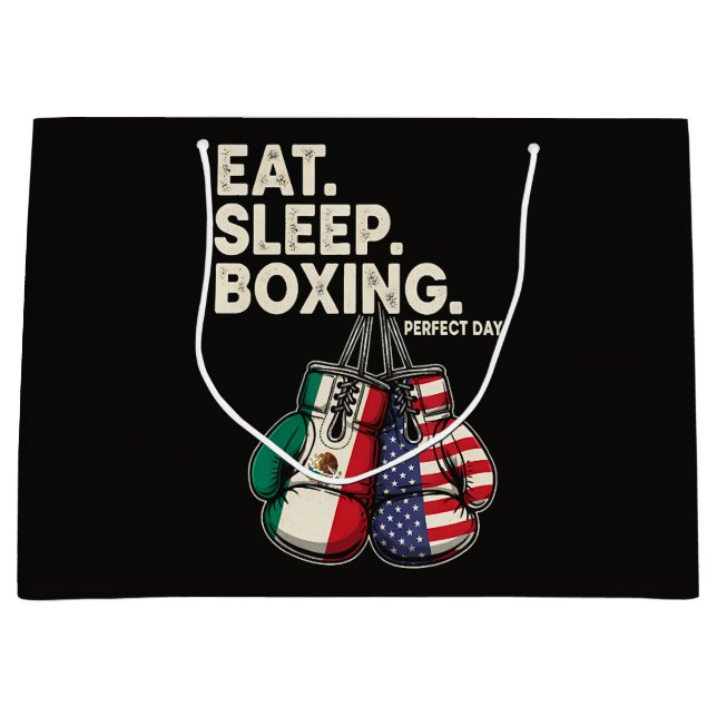 Grand Sac Cadeau Drôle Manger Dormir Répéter Boxe (Devant)
