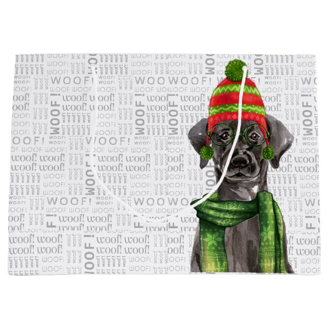Grand Sac Cadeau Drôle Noël Black Labrador Chien (Devant)