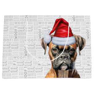 Grand Sac Cadeau Drôle Noël Chien Boxer Amant Woof Words Holiday