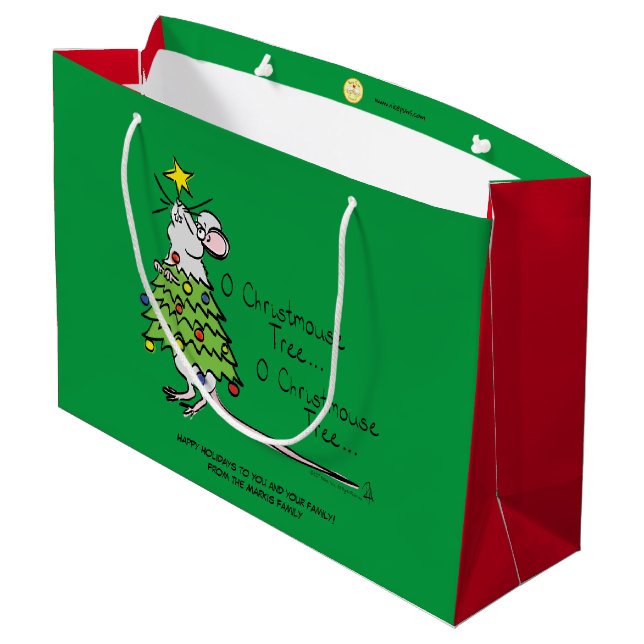 Grand Sac Cadeau Drôle Noël mignon Souris Arbre Cartoon (Dos Angle)