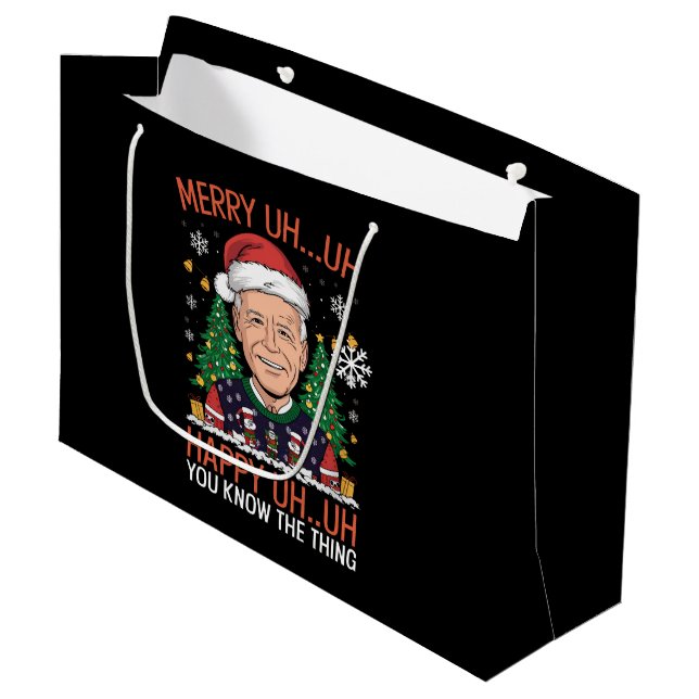 Grand Sac Cadeau Drôle Père Noël Joe Biden Joyeux Euh Noël laid (Devant Angle)
