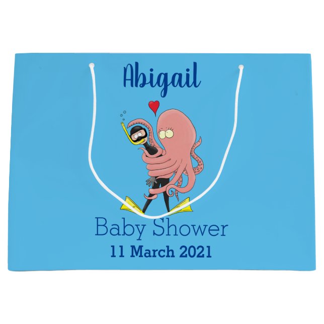 Grand Sac Cadeau Drôle pieuvre embrasse plongeur dessin animé humou (Devant)