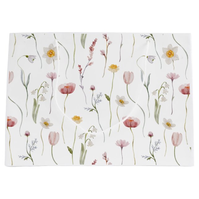 Grand Sac Cadeau Dusty Pink Wildflower Watercolor (Devant)