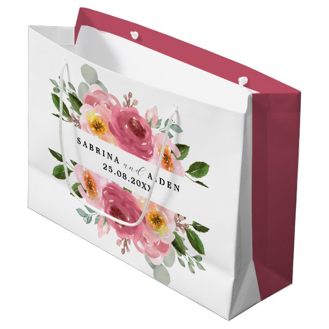 Grand Sac Cadeau Dusty Rose | Mariage floral rose pâle (Devant Angle)