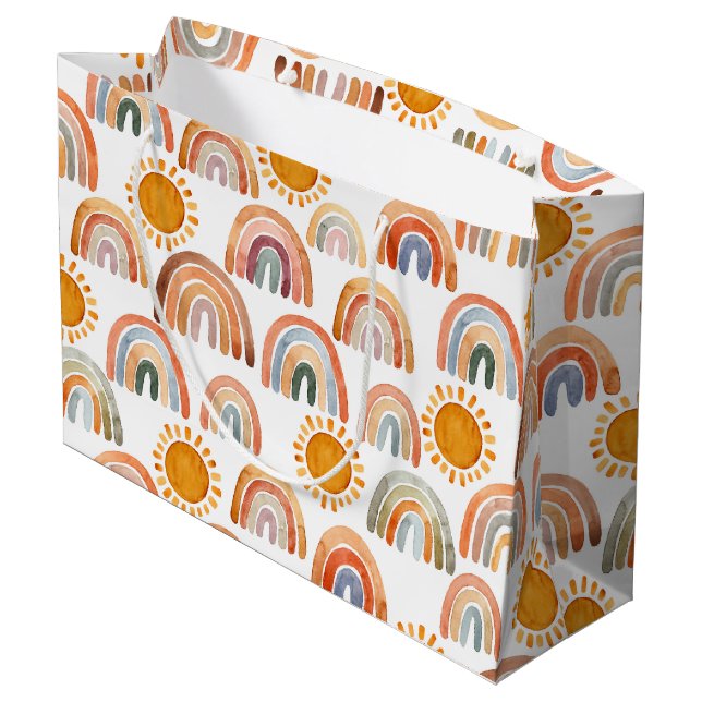Grand Sac Cadeau Earth Modern Boho Rainbow et Sun (Dos Angle)