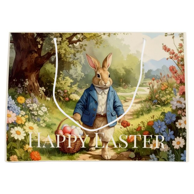 Grand Sac Cadeau Easter Bunny Collecting Easter Eggs (Devant)