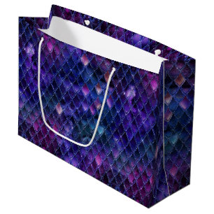 Grand Sac Cadeau Écailles de Dragon Pailletées et Ombrées de Violet