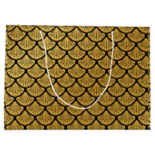 Grand Sac Cadeau Écailles de sirène Art déco - Noir et or