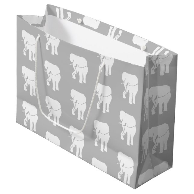 Grand Sac Cadeau Échange Cadeau Eléphant Blanc Cute Jeu de Noël (Devant Angle)