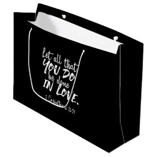 Grand Sac Cadeau Écriture d'Amour Inspirationnelle - 1 Corinthiens