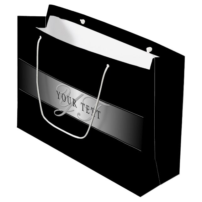 Grand Sac Cadeau Écriture de monogramme élégante et modifiable | No (Devant Angle)