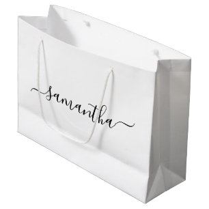 Grand Sac Cadeau Écriture élégante noire Signature Nom
