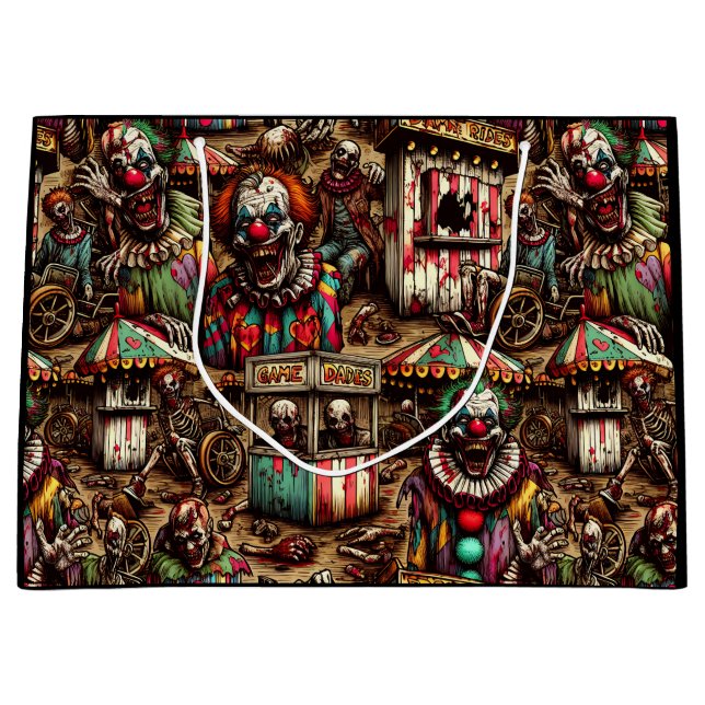 Grand Sac Cadeau Éffrayant Clown Déplaisant Zombie Abandonné Carnav (Devant)