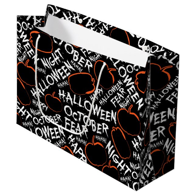 Grand Sac Cadeau Éffrayant Halloween mots partie carrelage motif (Devant Angle)