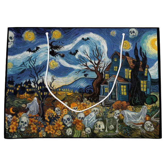 Grand Sac Cadeau Éffrayante nuit-Halloween Ghoost Crâne hantée Mais (Devant)