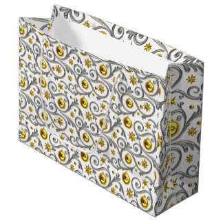 Grand Sac Cadeau Élégance de tourbillons or et argent