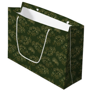 Grand Sac Cadeau Élégance Ginkgo Émeraude – Botanique Luxueuse Or 5