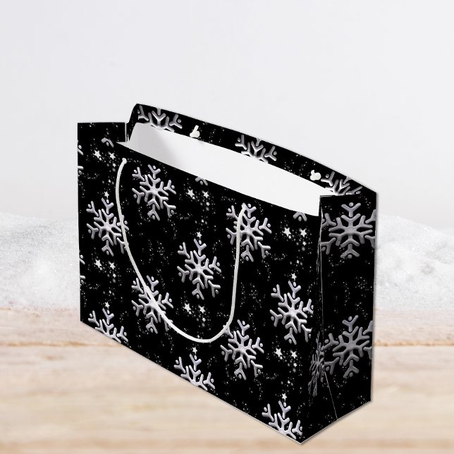 Grand Sac Cadeau Elégance givrée Flocon de neige Splendor Noir Noël (Créateur téléchargé)