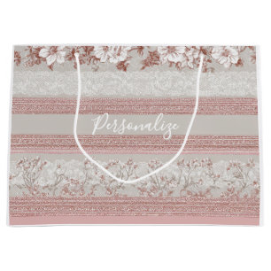 Grand Sac Cadeau Élégance Shabby Chic Rose Lace Personnalisée