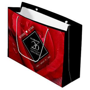 Grand Sac Cadeau Élégant 26e anniversaire de Mariage Rose