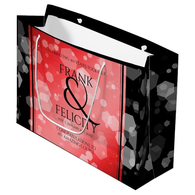 Grand Sac Cadeau Élégant 40ème 80ème anniversaire de Ruby Mariage (Devant Angle)