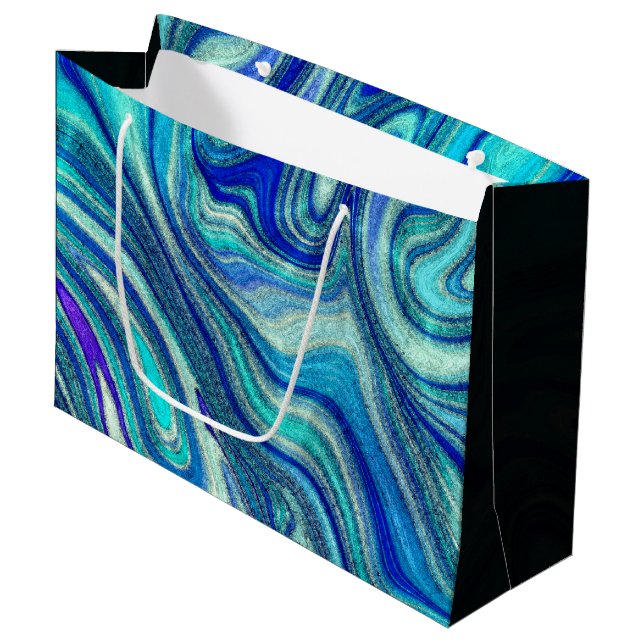 Grand Sac Cadeau Elégant Aquamarine Paua Rainbow Shell inspiré (Devant Angle)