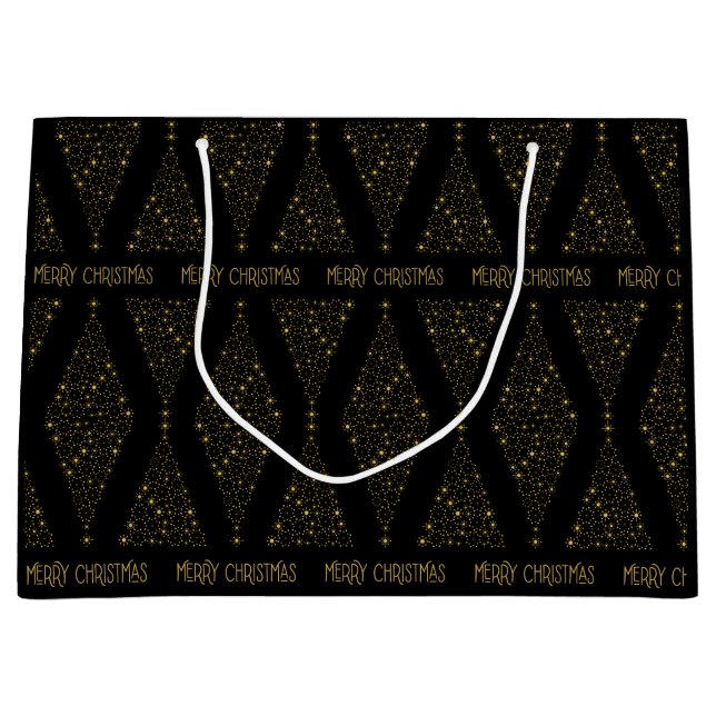 Grand Sac Cadeau Élégant Arbre de pin de Noël à huile noire (Devant)