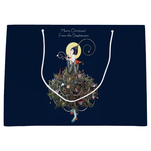 Grand Sac Cadeau Elegant Art Deco Fashion Christmas Tree Retro (Devant)