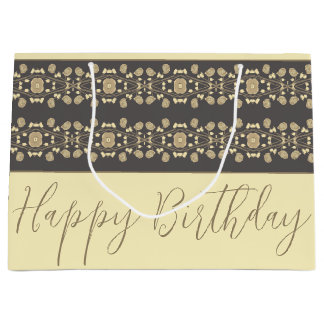 Grand Sac Cadeau Élégant Beige Crémeux Avec Taupe