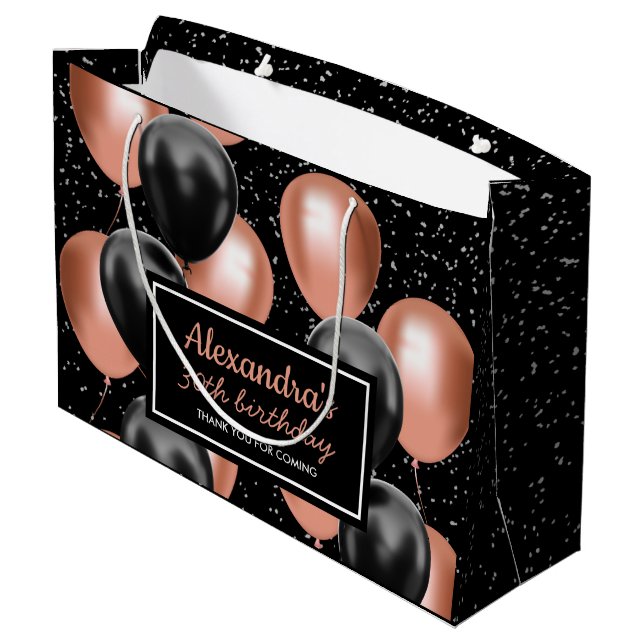 Grand Sac Cadeau Elégant Black Rose Gold Balloon Anniversaire (Dos Angle)