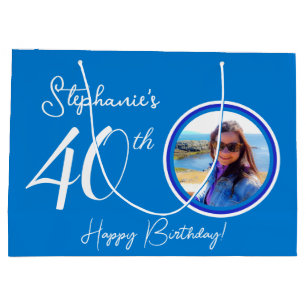 Grand Sac Cadeau Elégant bleu 40e anniversaire Photo