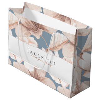Grand Sac Cadeau Elégant bleu & beige Aquarelle Fleurs