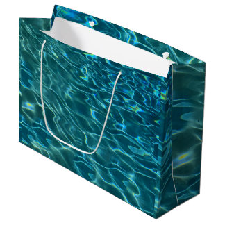 Grand Sac Cadeau Elégant bleu eau turquoise motif vagues de lac océ