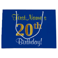 Elégant, Bleu, Faux Or 20ème Anniversaire + Nom