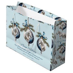 Grand Sac Cadeau Elégant bleu Noël blanc cheval citation