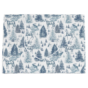 Grand Sac Cadeau Elégant Cheval Blanc Vintage en Toile de Bois de N