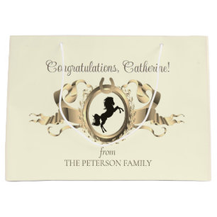 Grand Sac Cadeau Élégant Chic Gold Equestria Ribbon Nom de la crête