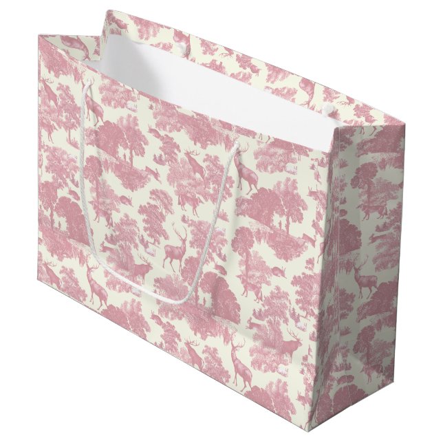 Grand Sac Cadeau Elégant Chic Rose Toile Cerf Boodland (Devant Angle)