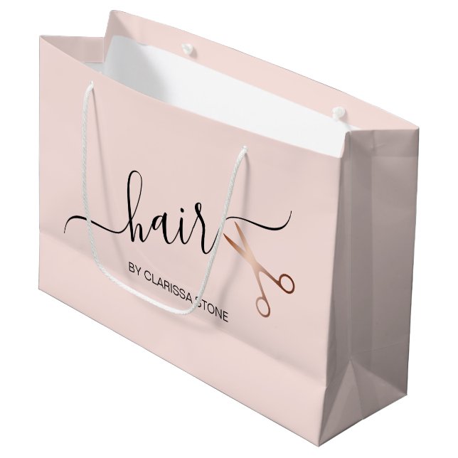 Grand Sac Cadeau Elégant ciseaux d'or rose moderne coiffeur (Devant Angle)